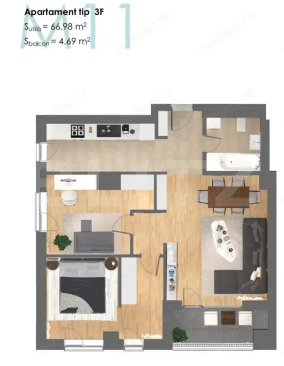 Apartament 3 camere, 63 mp, ansamblu nou, zona Centrala