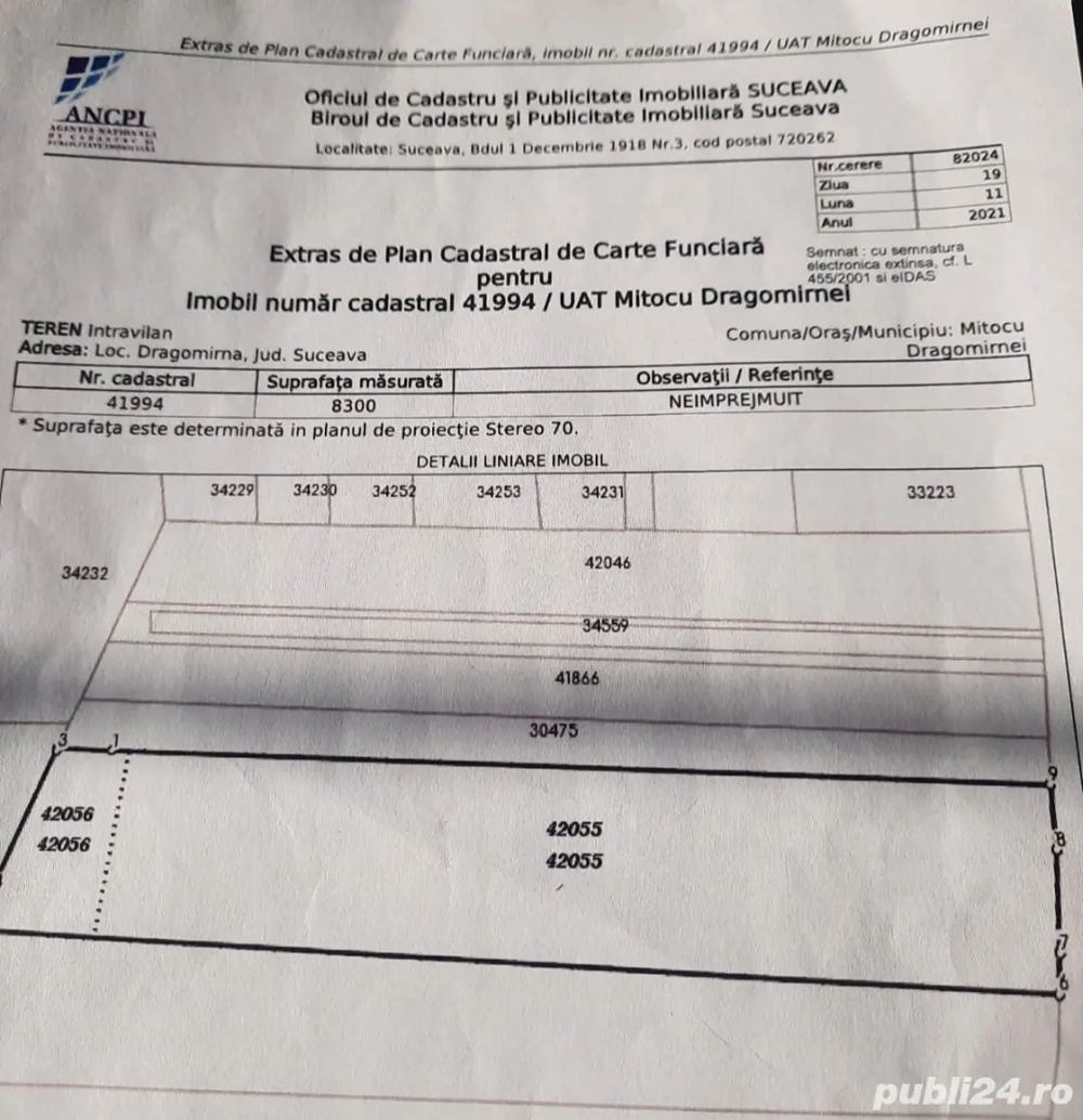 Teren intravilan 73 ari 3000 euro ar Dragomirna ideal investiție