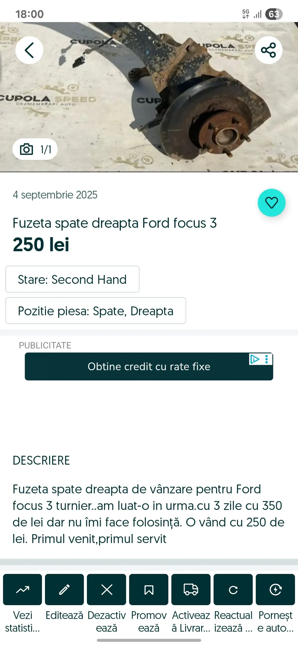 Fuzeta dreapta spate ford focus 3
