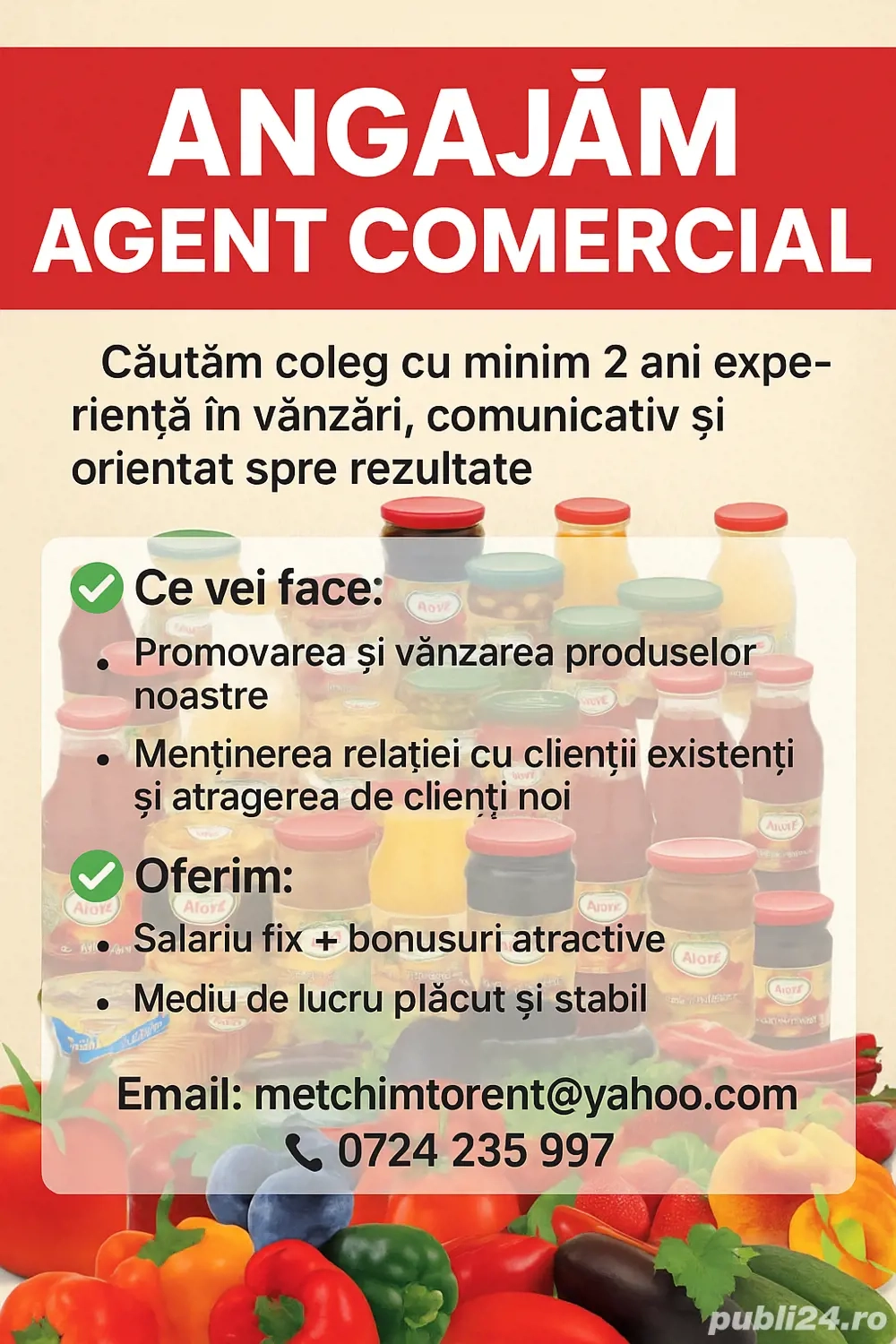 Angajare agent comercial 