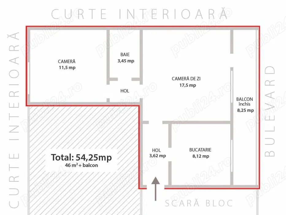 Apartament 2 camere Balcesc semidecomandat neamenajat 