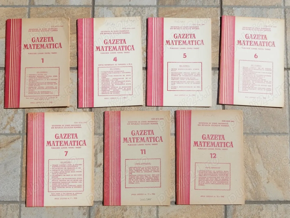 Reviste Gazeta Matematica 1982 nr 1,4-7,11,12 la bucata