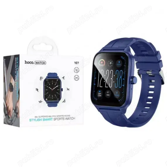 Smartwatch Sport Hoco Y27, Bluetooth 5.0, Apel, Display 1.95 , 230mAh, Albastru
