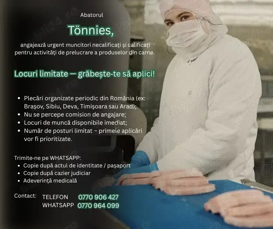 Angajăm personal necalificat - abator Germania