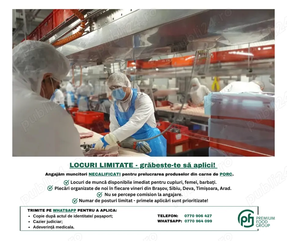 Locuri de munca pentru NECAIFICATI la prelucrare carne - GERMANIA Locuri de munca pentru NECAIFICATI la prelucrare carne - GERMANIA