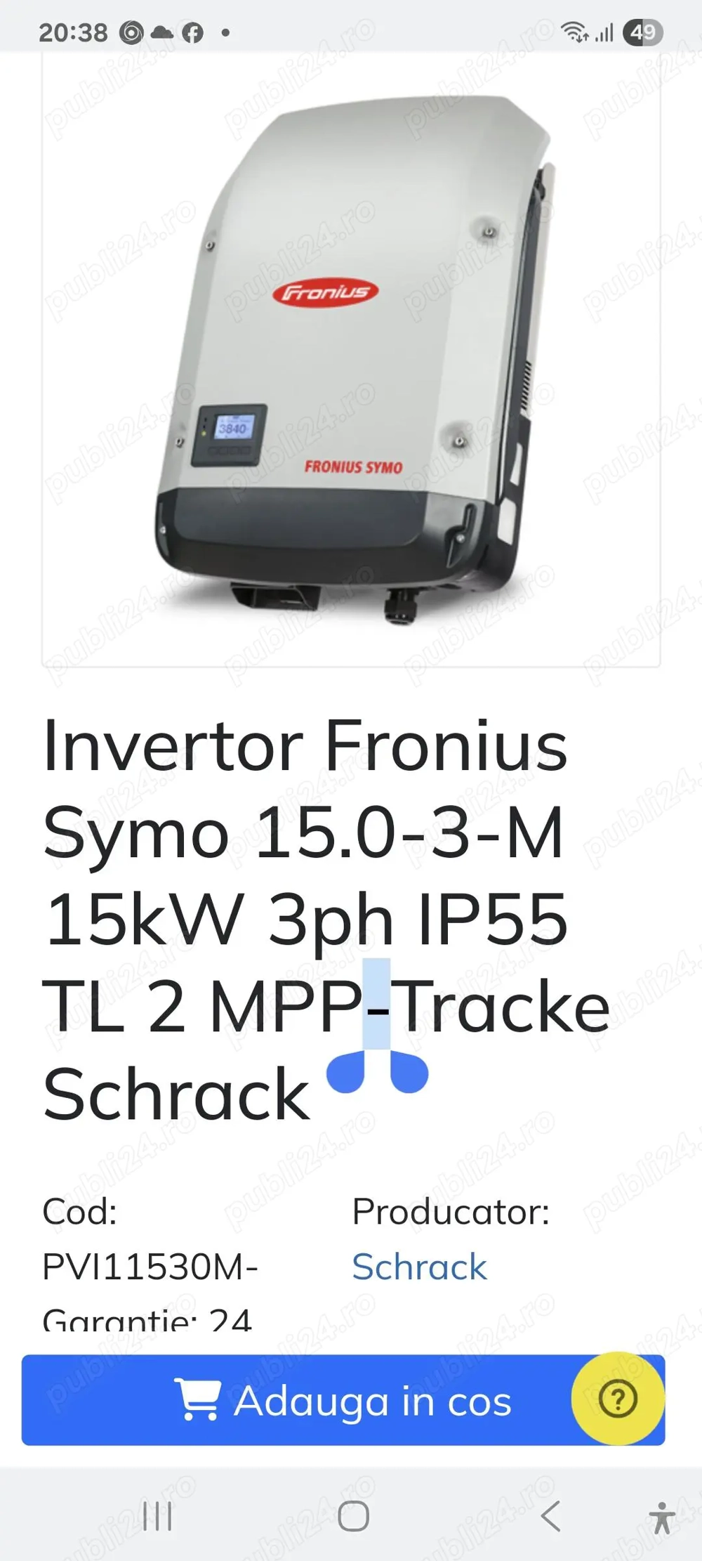 vand invertor FRONIUS SYMO 15.0-3-M 15 Kw 3ph IP55TL 2 MPP-Tracke Schrack