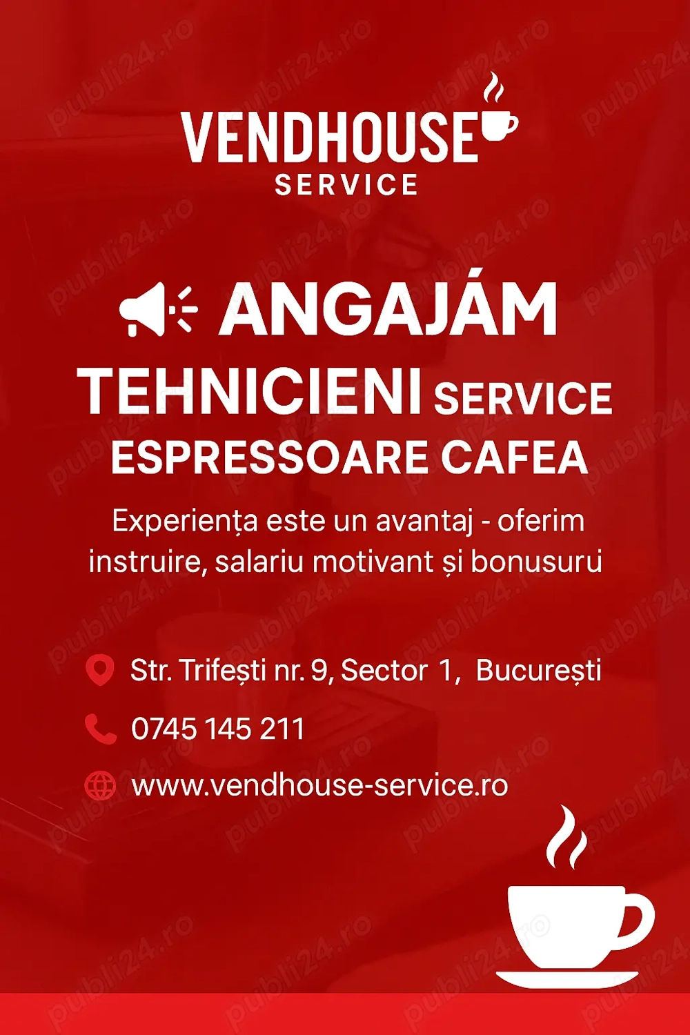 Angajăm Tehnicieni Service Espressoare Cafea   Vendhouse Service