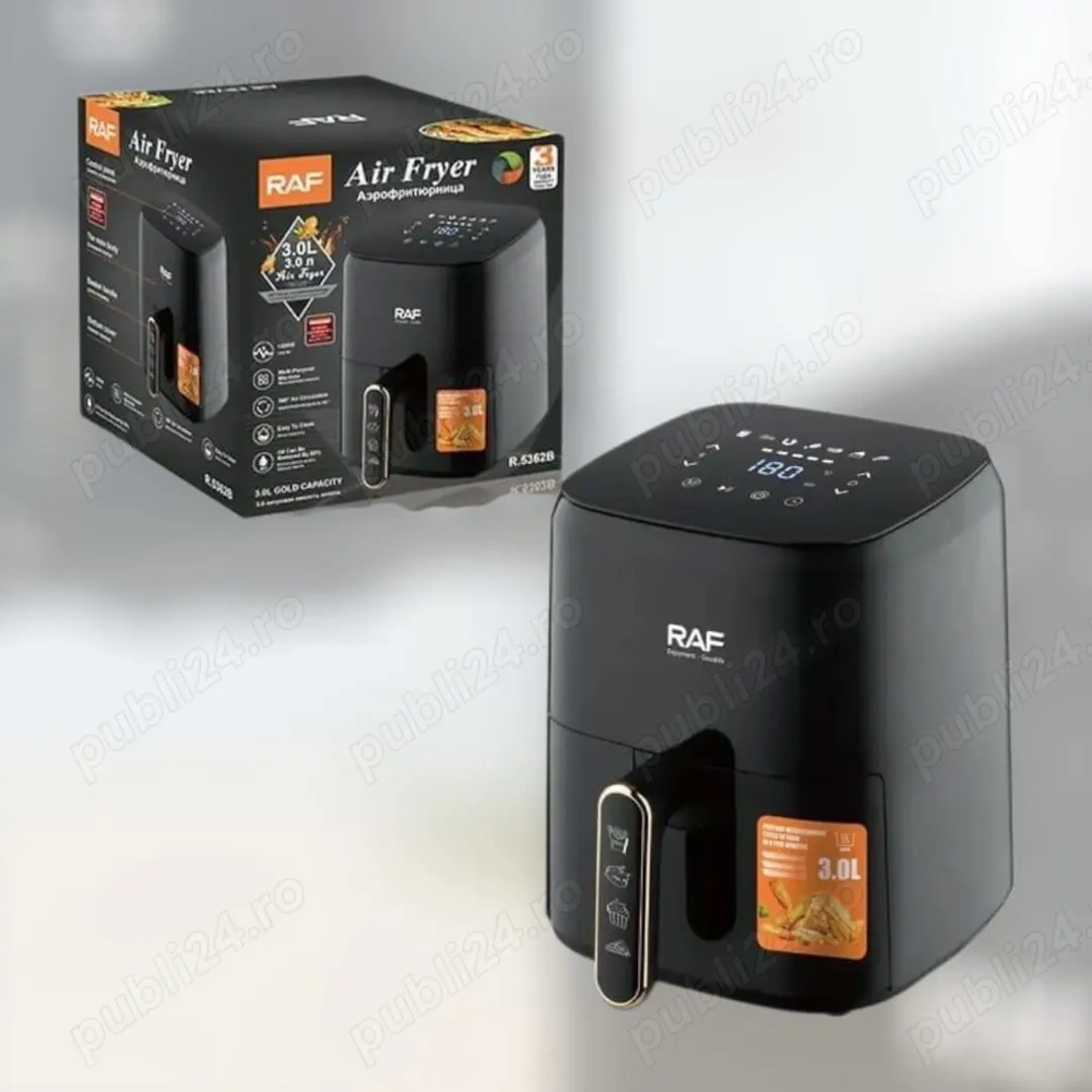 Air Fryer Digital 3L -RAF R5362B ,1300W, Control LCD, Timer, Temperatură Reglabilă, antiaderent