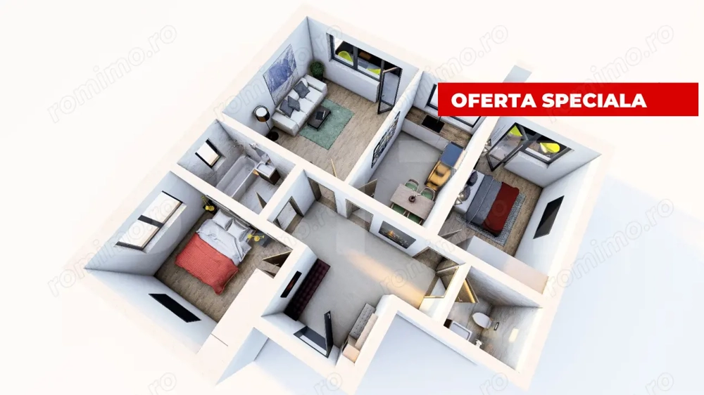 Apartament 3 camere, 2 bai , 78 mp + 15 mp terasa