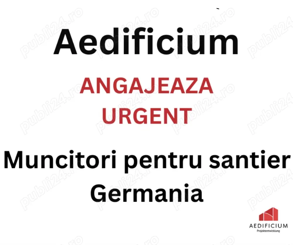 Firma Aedificium angajeaza, urgent, muncitori pentru santier Germania