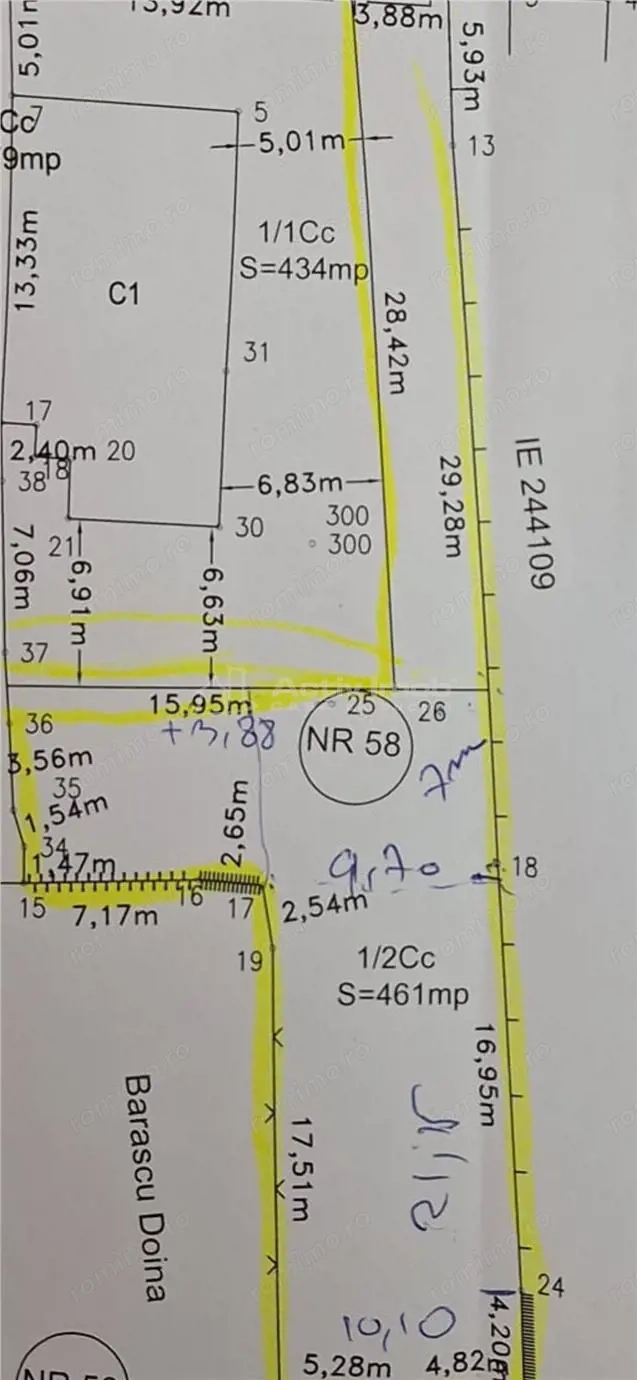 Teren construibil P+2, POT = 35% ,461 mp - zona centrala