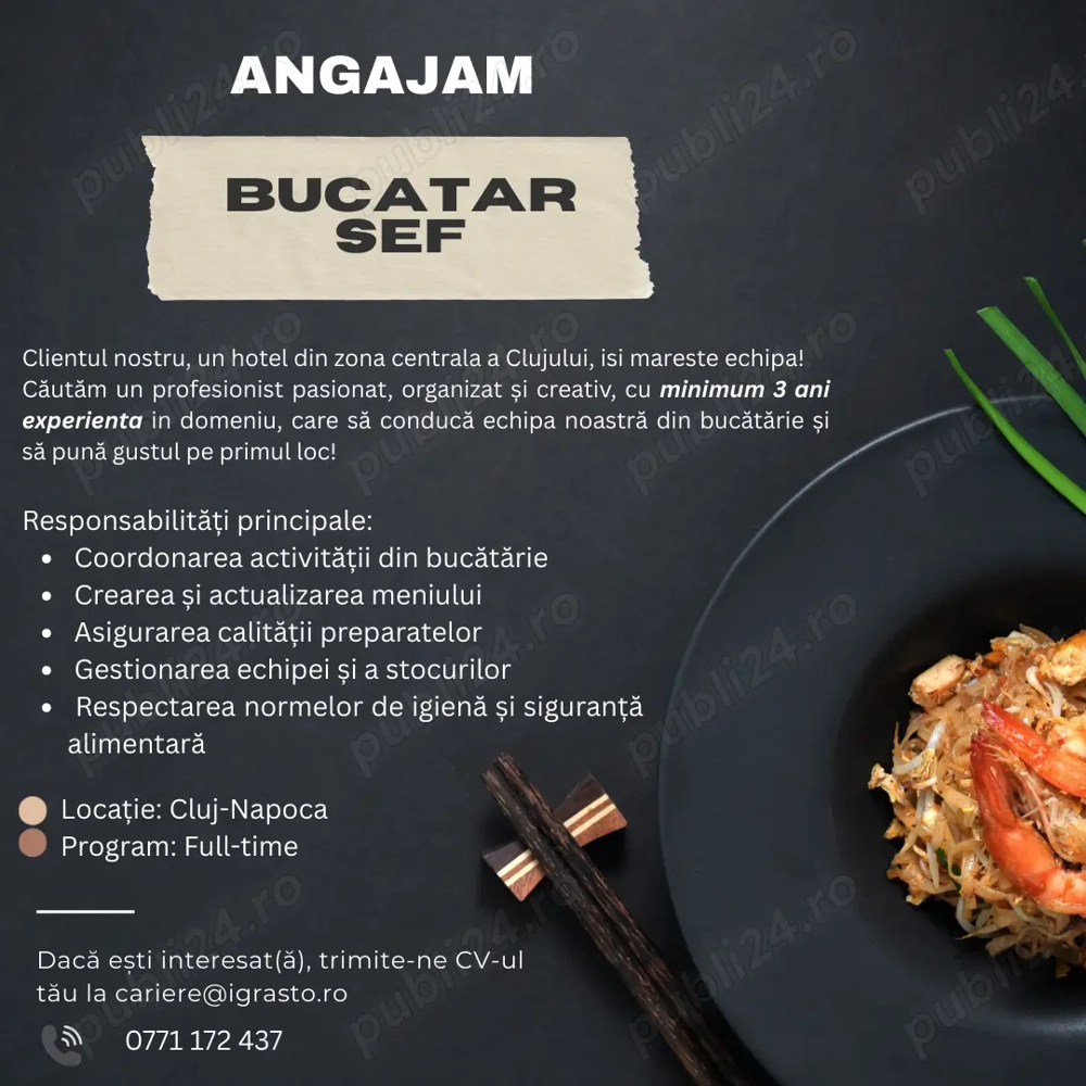 Igrasto HR Angajeaza Bucatar Sef