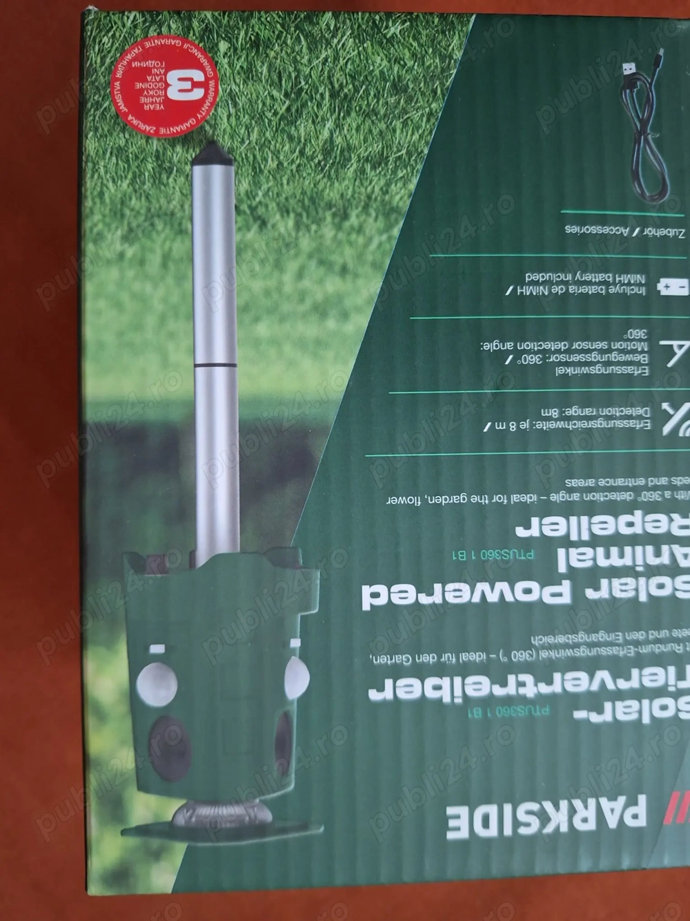 Repelent cu ultrasunete pentru animale PARKSIDE PTUS360 1 B1, 3 senzori de miscare reglabili