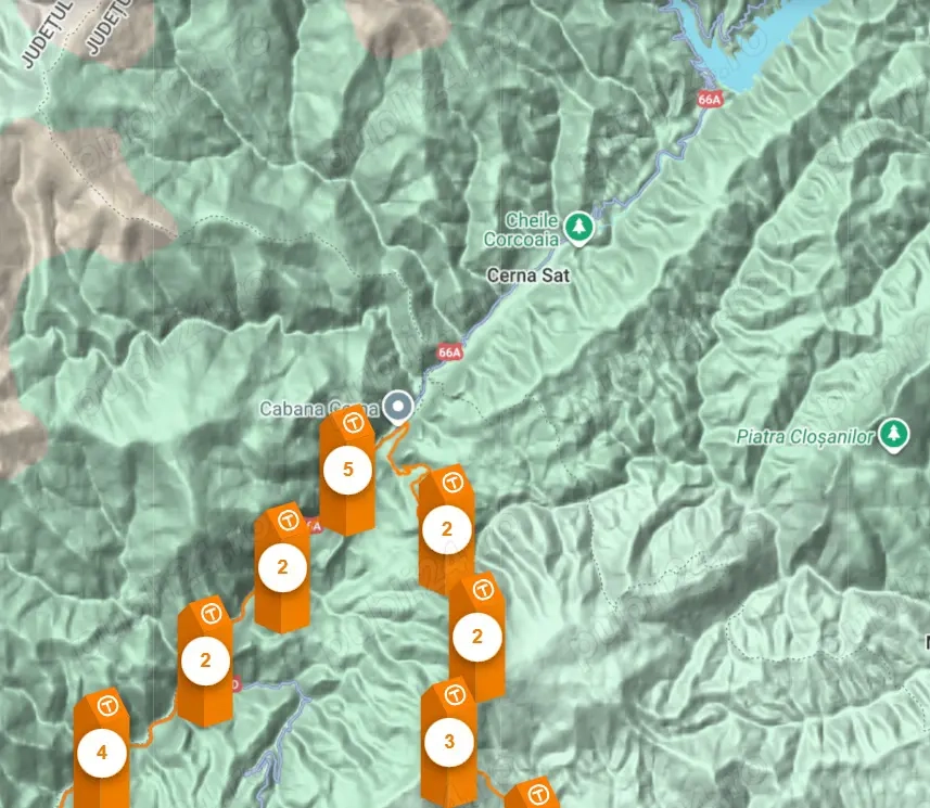 Teren Cerna Sat -Cheile Corcoaia ieșire la râul Cerna și DN 66A(aproape de traseul Viatransilvanica)
