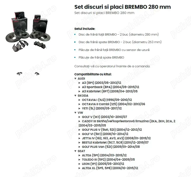 Discuri si plăcuțe BREMBO 