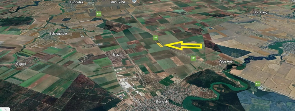 Teren 7000 mp Branesti   432 m paralel cu A2, pretabil pentru panouri publicitare   antene telefonie