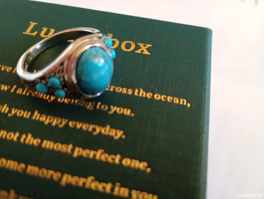 inel din argint sterling925 cu turcoaz oval pt femei si barbati