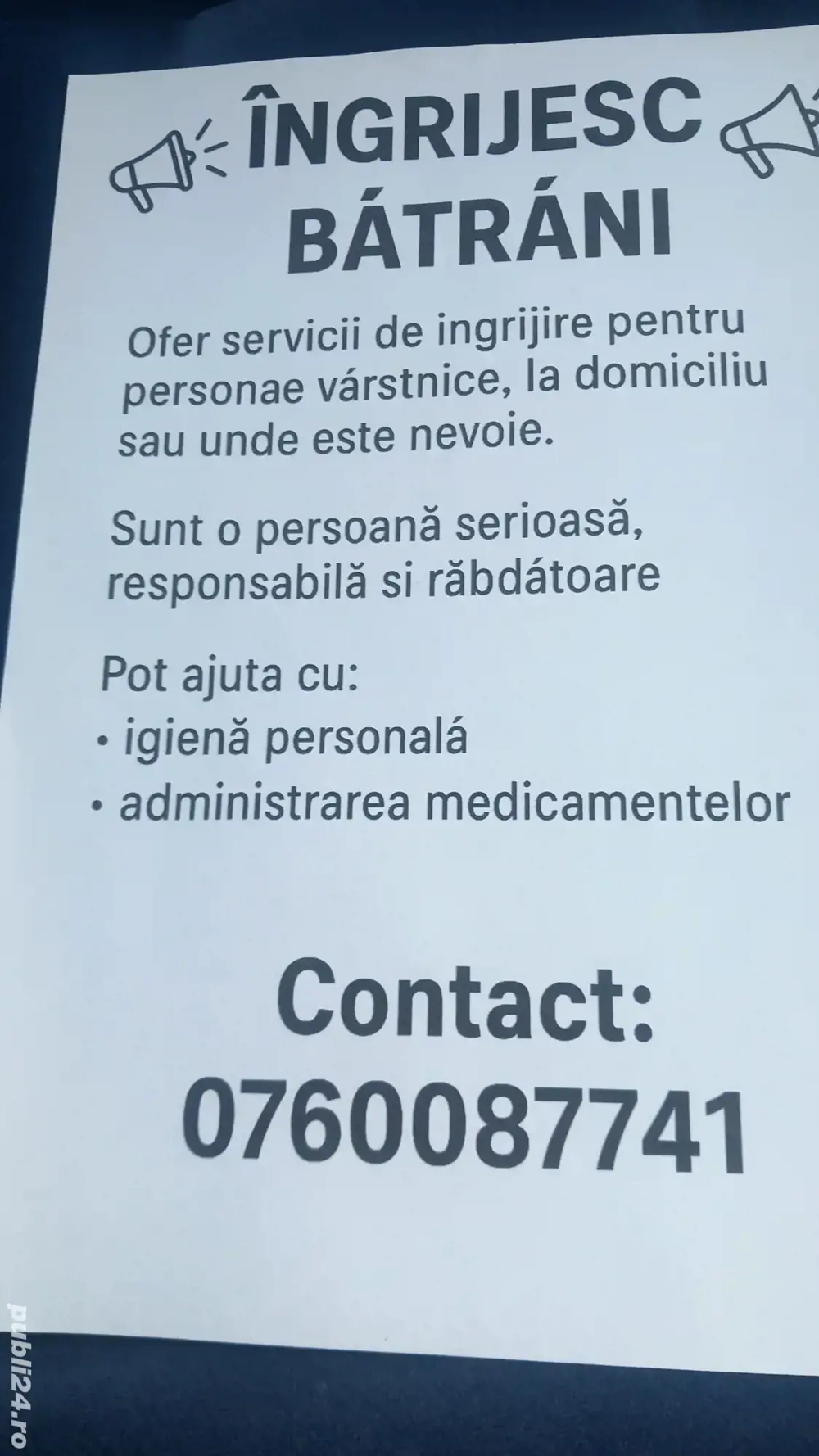 caut de ingrijire bătrânii 