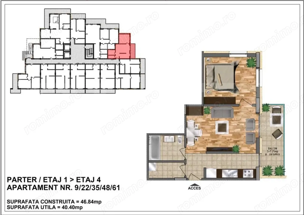 Apartament de vânzare – bloc nou, zona Aurel Vlaicu 40,4 mp+ terasa 7,2