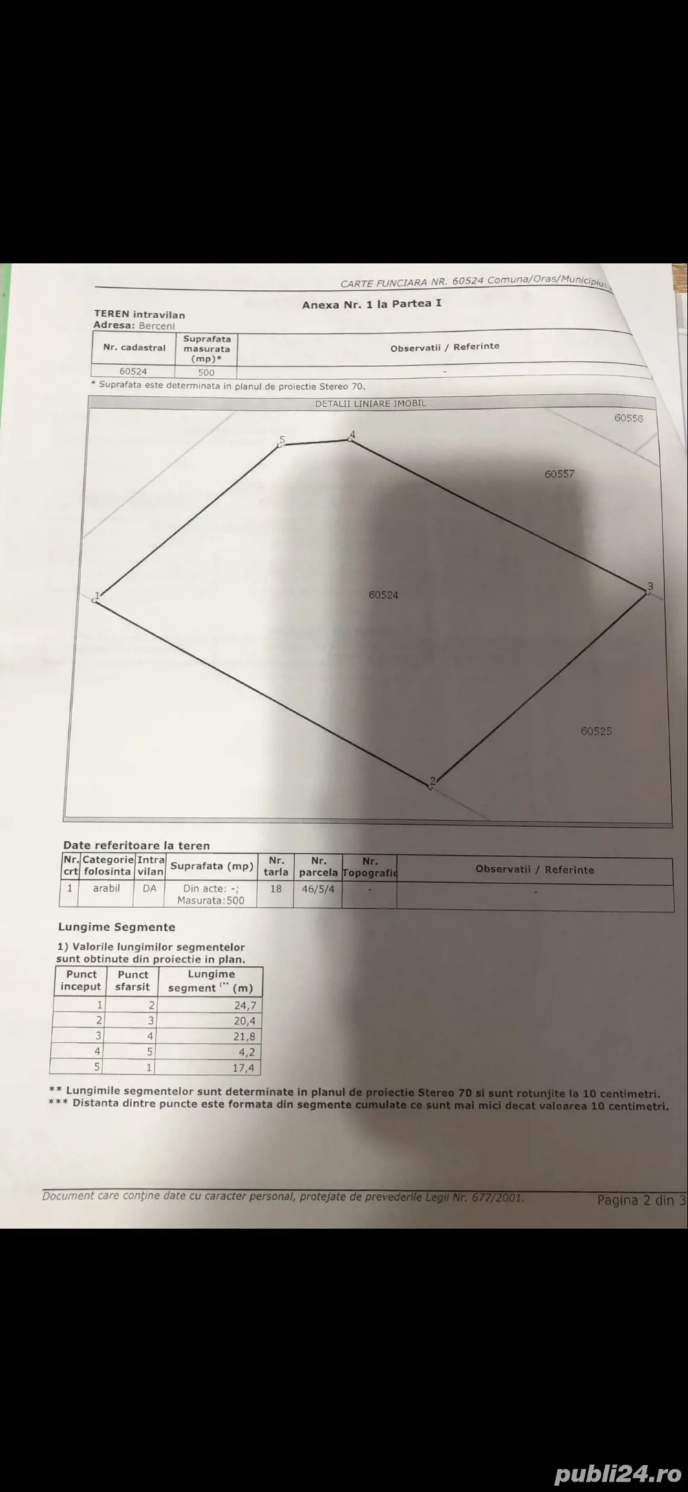 Vând teren Comuna Berceni 500 mp