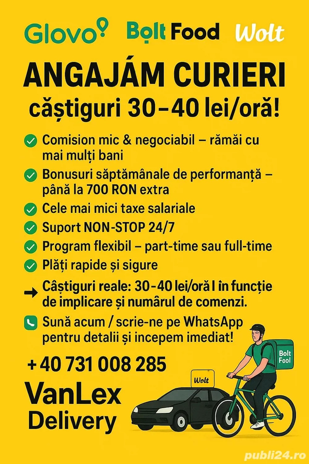 Angajăm Curieri   Glovo   Bolt Food   Wolt