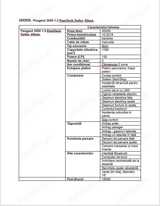 Peugeot 3008 1.2 PureTech Turbo, Allure, an 2018, 40100 km
