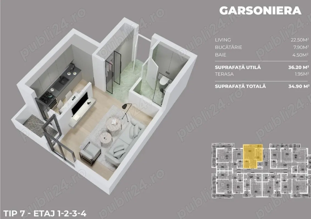 Garsoniera decomandata - Parc Drumul Fermei Popesti Oltentei