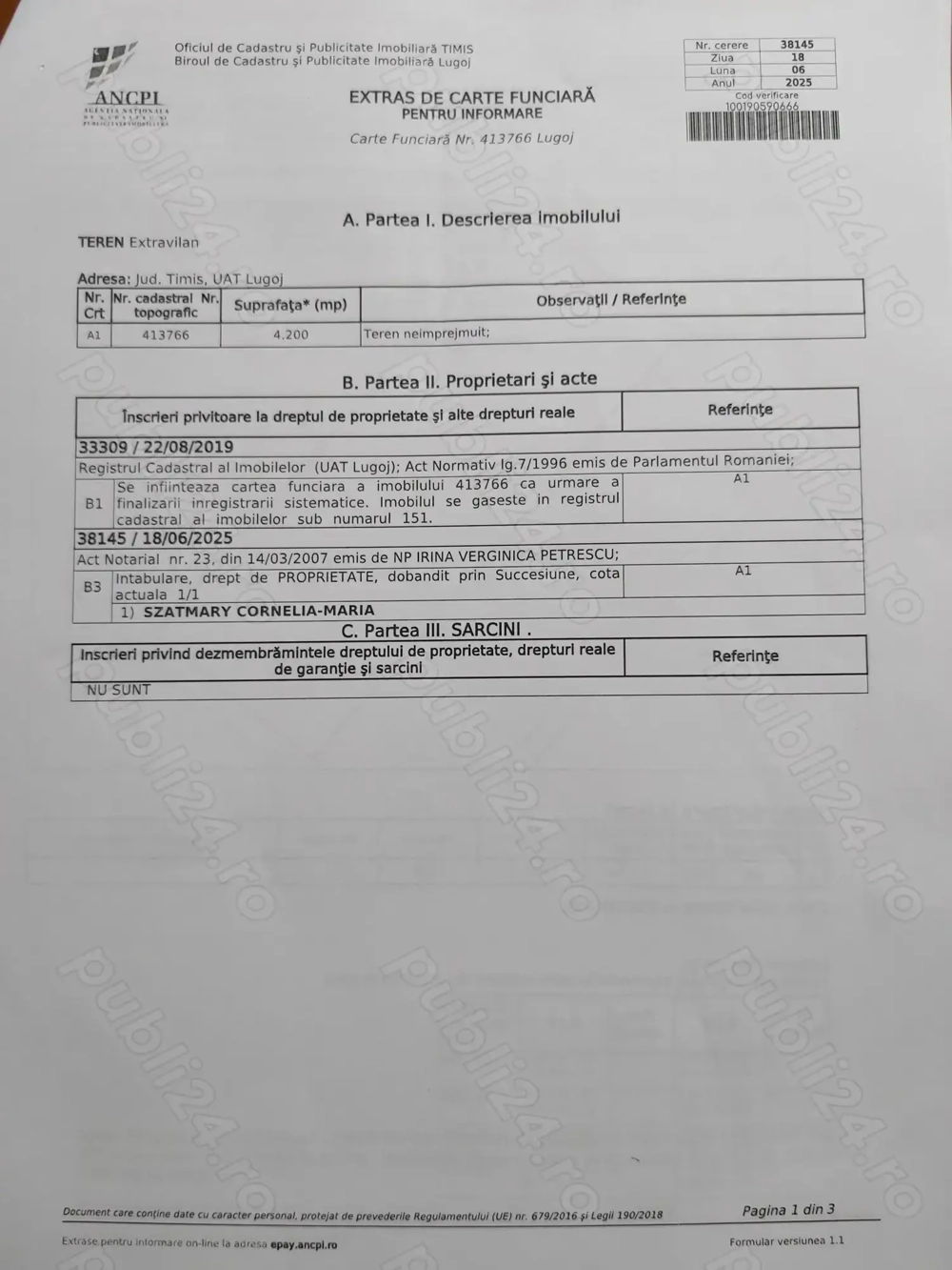 Teren extravilan in apropiere de bisericuta DV, 5eur mp