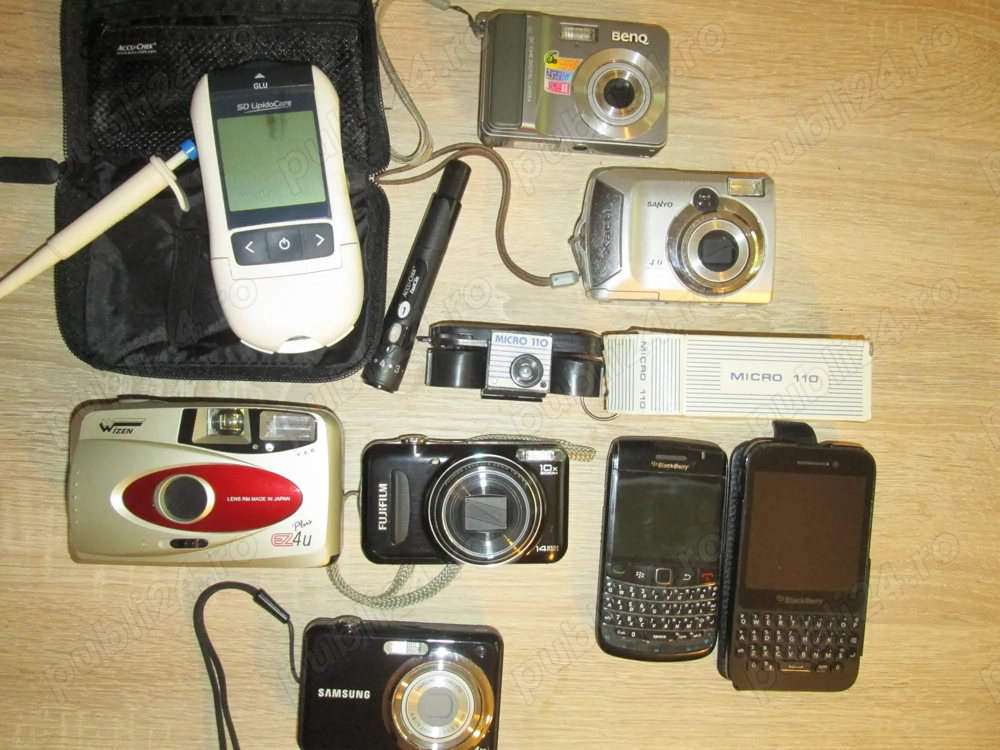 Lot 10 bucati, Aparat Foto vechi, telefon Blackberry, Glicemie, etc