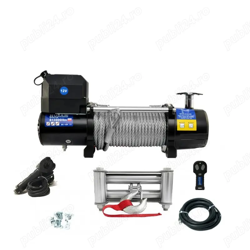 Troliu HUSAR WINCH BST S 13000 lbs (trage 5897 Kg) cu dispozitiv rulare corecta cablu + husa