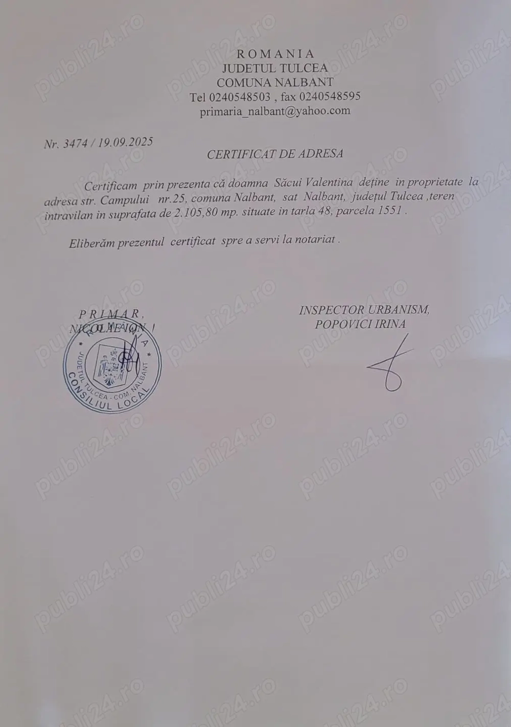 Teren intravilan Tulcea , Nalbant.