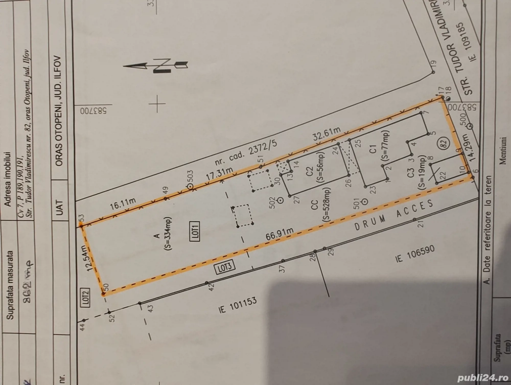 Teren intravilan 982 mp cu utilități   Otopeni, Odăile
