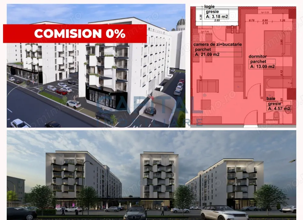 Apartament de vanzare, 2 camere, etaj 3, lift, bloc nou, comision 0%