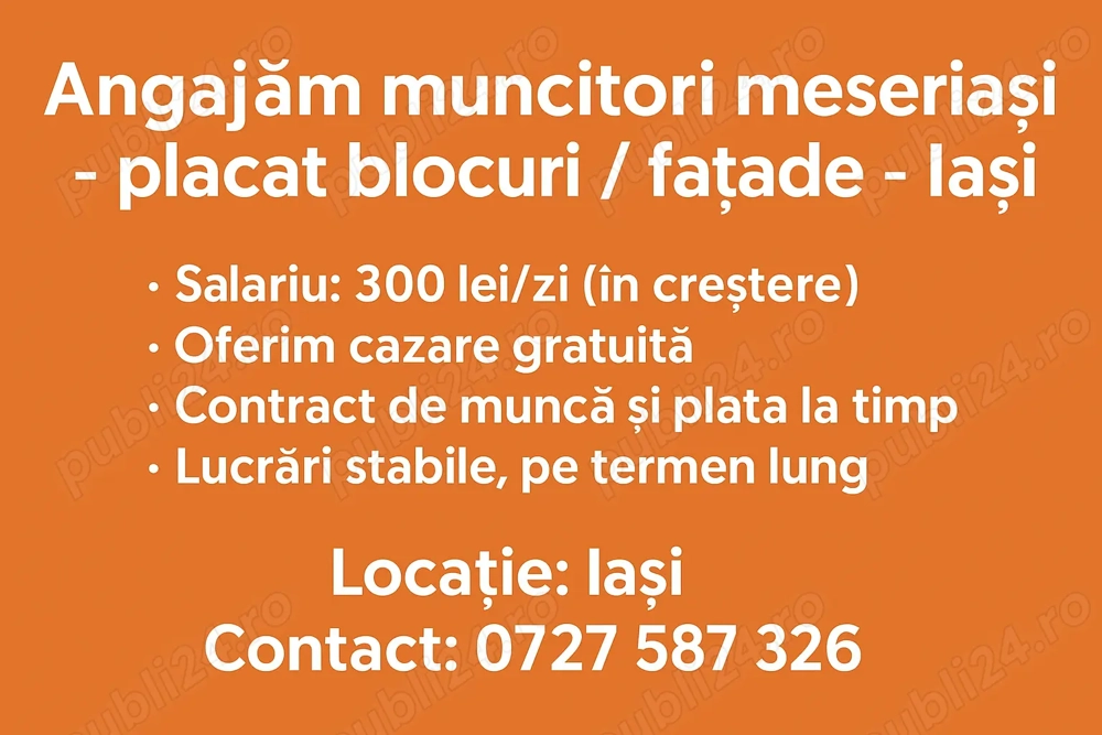 Angajam muncitori meseriași 