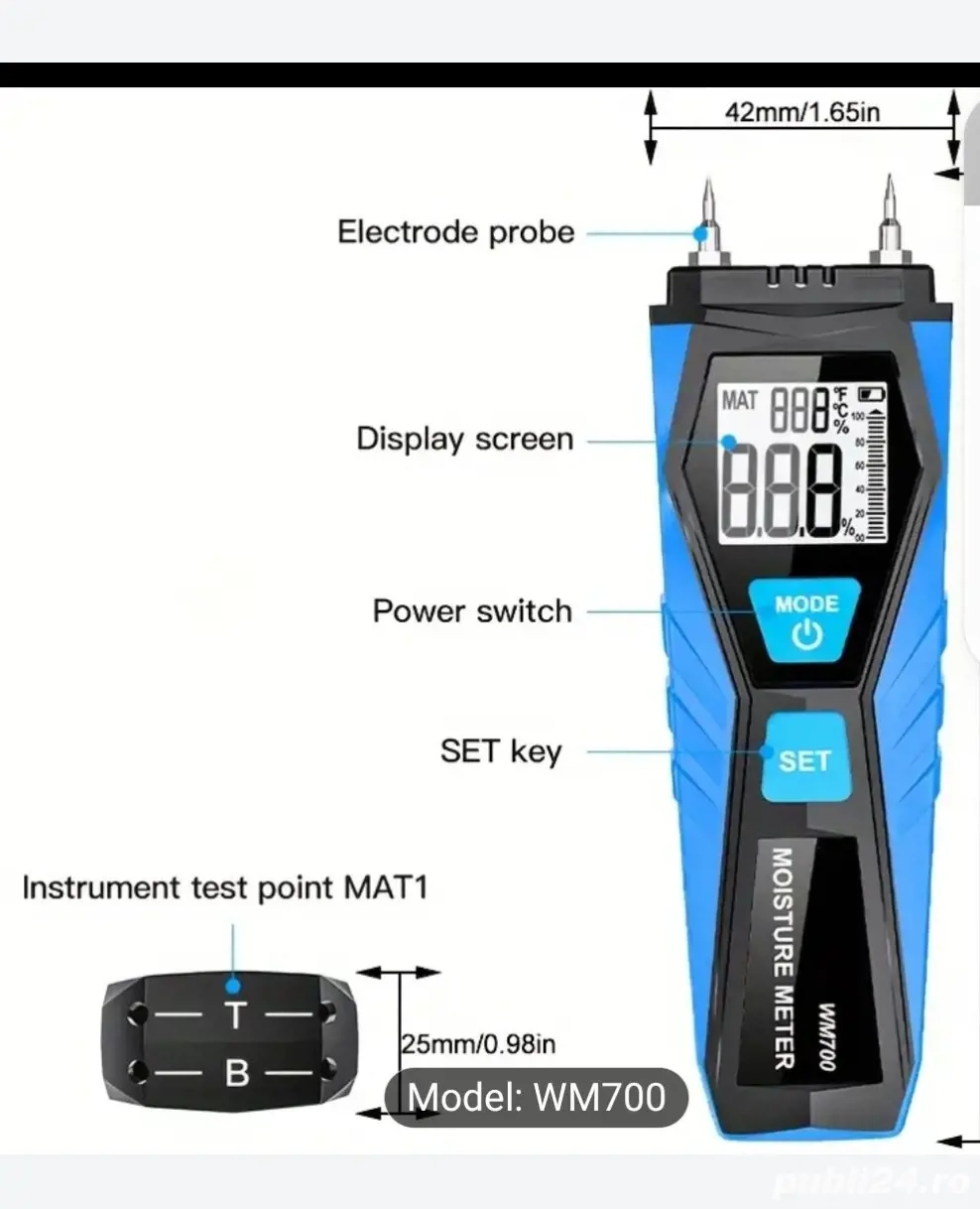 aparat control al umidității beton  lemn