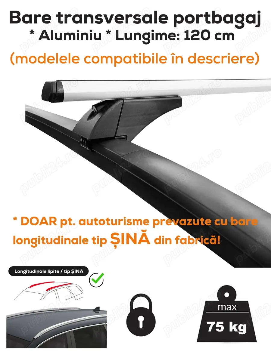 Bare transversale portbagaj, ALUMINIU, 120 cm (pt. longitudinale ȘINĂ)