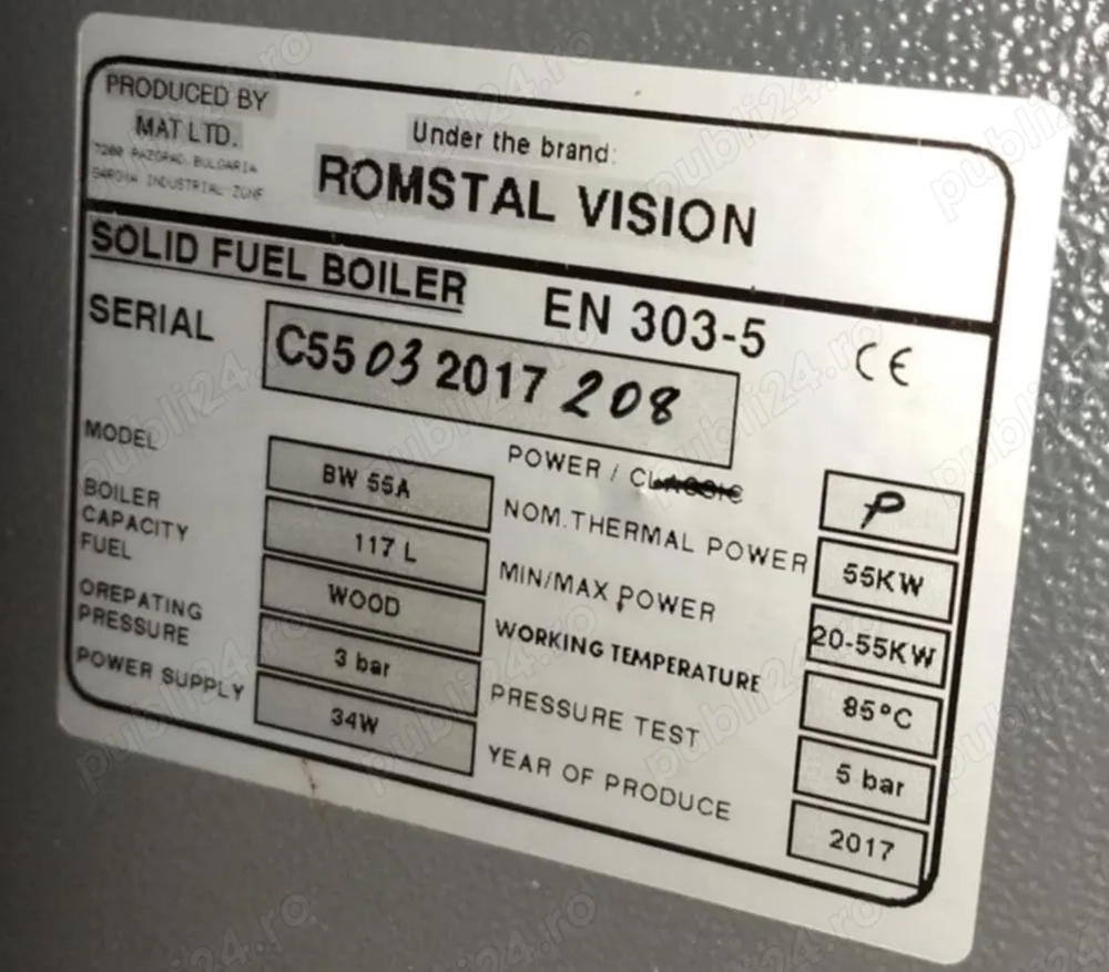 Centrală pe lemne Romstal Vision plus coș mare pentru fum.
