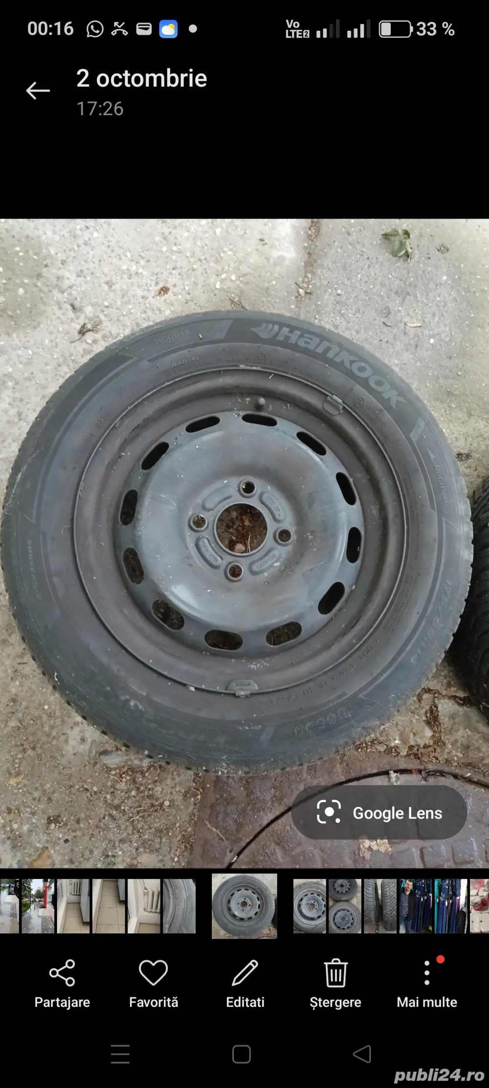 Vând 2 roți Hankook Kinerrgy 4S, anvelope iarna 