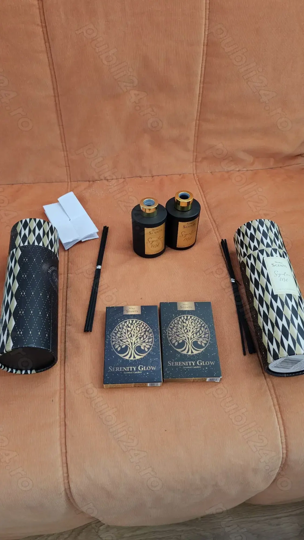 difuzor de camera gardenie si lem de santal si lumanari serenity glow