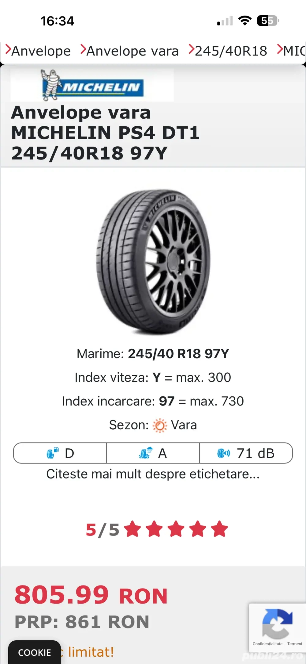 Vand set patru cauciucuri vara MICHELIN 