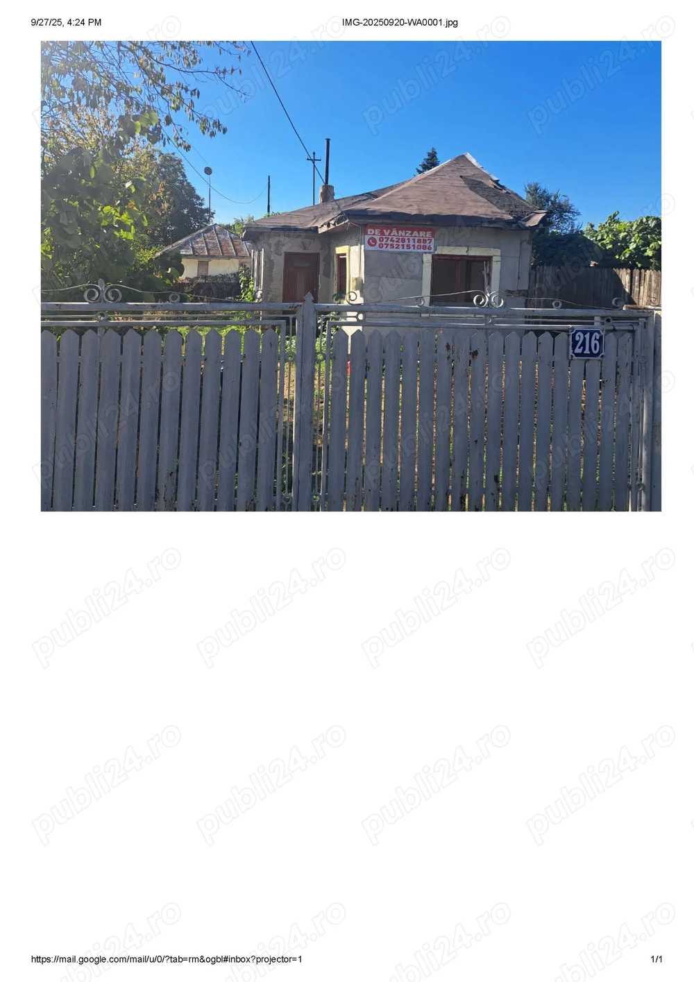 Teren si casa de vanzare - Baicoi - central, jud. Prahova