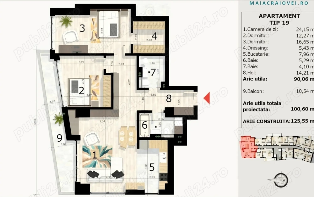 Vand Apartament 3 camere Complex Maia Craiovei