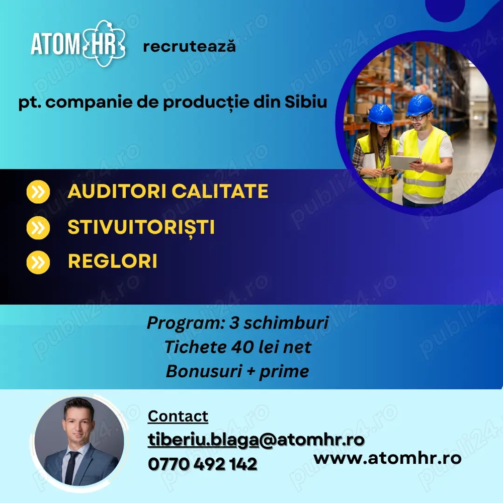 Atom HR angajează Auditori calitate | Stivuitoriști  |  Reglori |