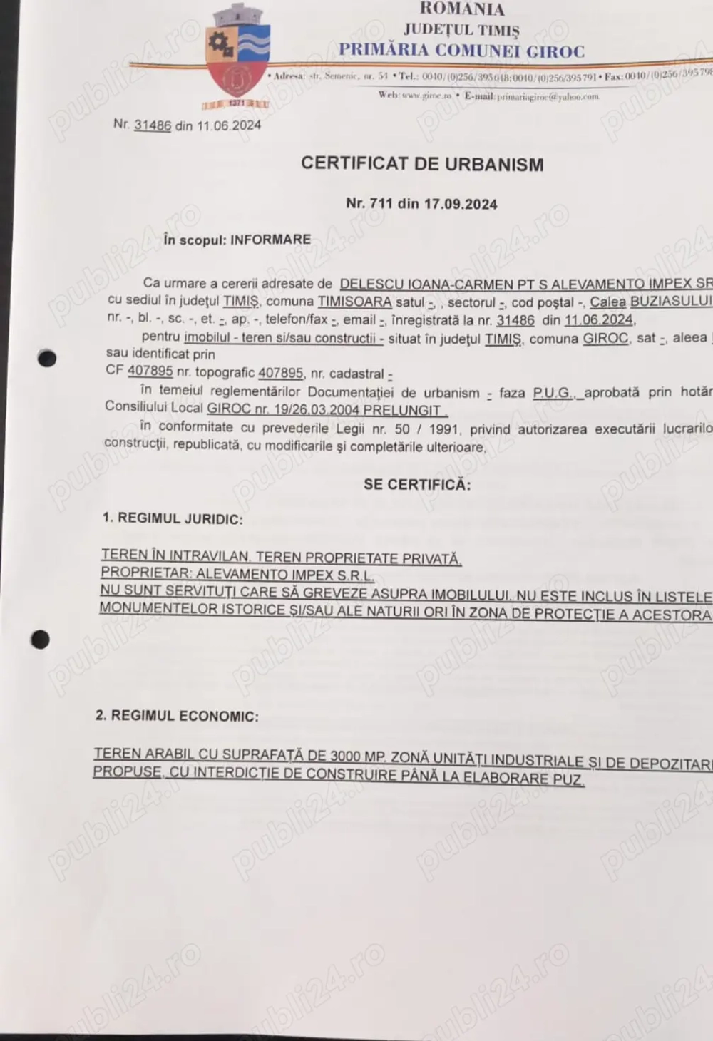 Vând Teren industrial centru Giroc