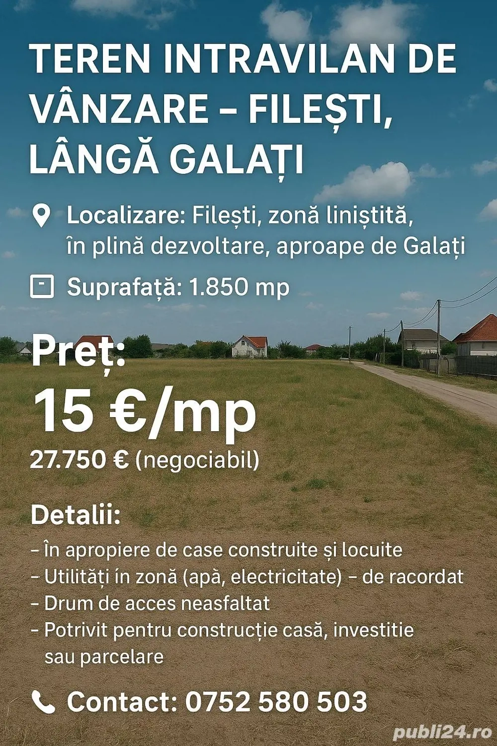 Teren intravilan Filesti 1850 mp