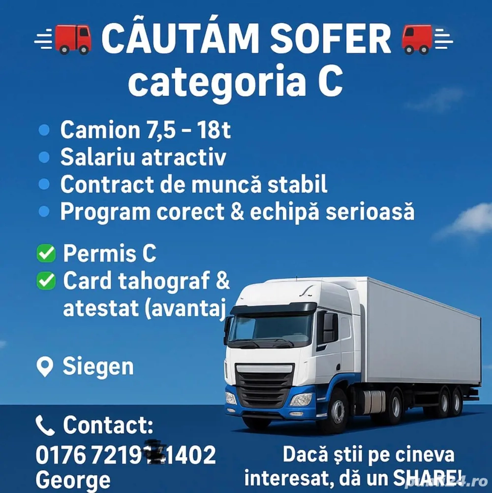 Caut șofer cu permis categoriaC