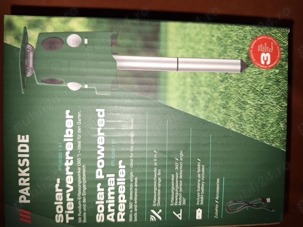 Aparat solar pentru îndepărtat animale si păsări, 3 senzori de miscare reglabili