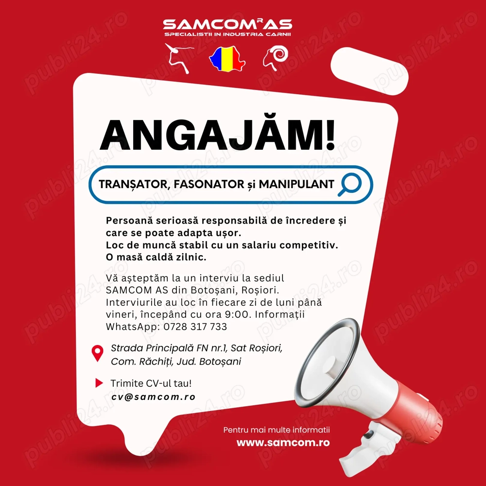 Angajam transator, fasonator si manipulant