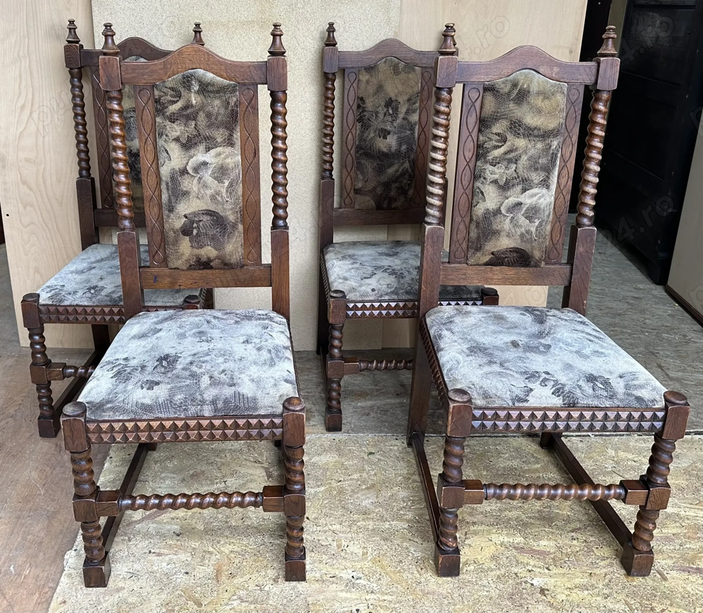 4 buc Scaun Vintage din lemn masiv sculptate stil Baroc
