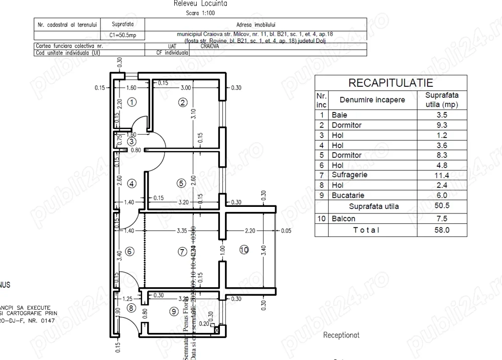 Apartament 3 camere de vânzare   Craiova, Rovine